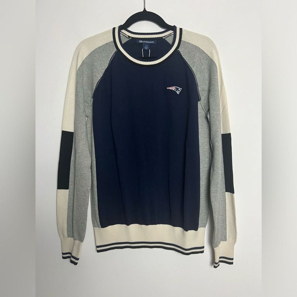 NEW Cutter & Buck Women's L New England‎ Patriots Colorblock 100% Cotton Sweater